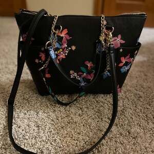 A new day Black Floral Saffiano Large Tote Shoulder Bag
